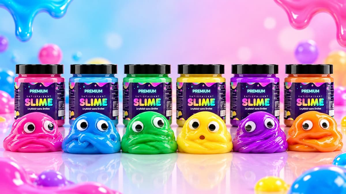 6 سلايم بادي بعينيهم، بستّة ألوان، قدّام حكك HK Games